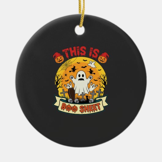 Grappige Halloween Boe Sheet Spook Kerkhof Keramisch Ornament (Voorkant)