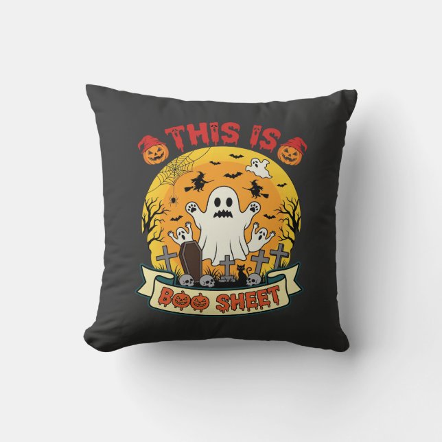 Grappige Halloween Boe Sheet Spook Kerkhof Kussen (Voorkant)
