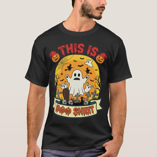 Grappige Halloween Boe Sheet Spook Kerkhof T-shirt (Voorkant)