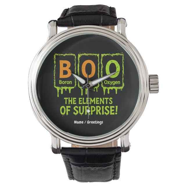 Grappige Halloween Boo Elements Science Surprise G Horloge (Voorkant)