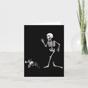 Grappige Halloween Boston Terrier en Skeleton Kaart
