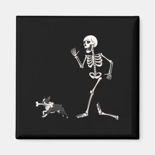 Grappige Halloween Boston Terrier en Skeleton Magneet (Voorkant)