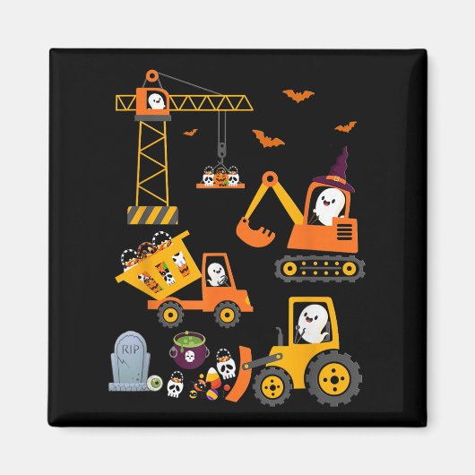 Grappige Halloween Bouwtrucks Pompoen Peuter Magneet (Voorkant)