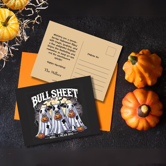 Grappige Halloween Bull Sheet stieren geest Briefkaart