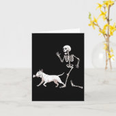 Grappige Halloween Bull Terrier en Skeleton Kaart (Gele Bloem)