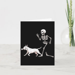 Grappige Halloween Bull Terrier en Skeleton Kaart
