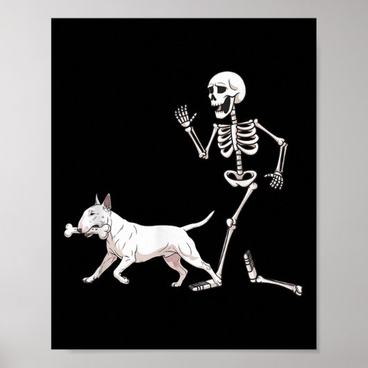 Grappige Halloween Bull Terrier en Skeleton Poster (Voorkant)