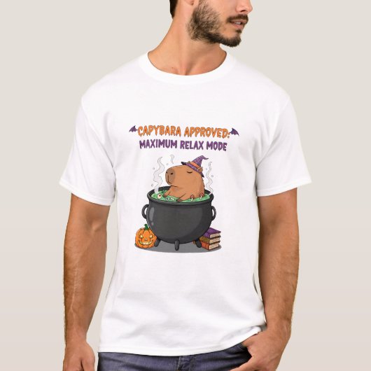 Grappige Halloween Capybara "Maximale Relax Mode" T-shirt (Voorkant)