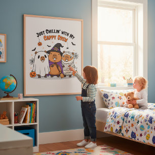 Grappige Halloween Capybara Schattigee Cappy Crew Poster