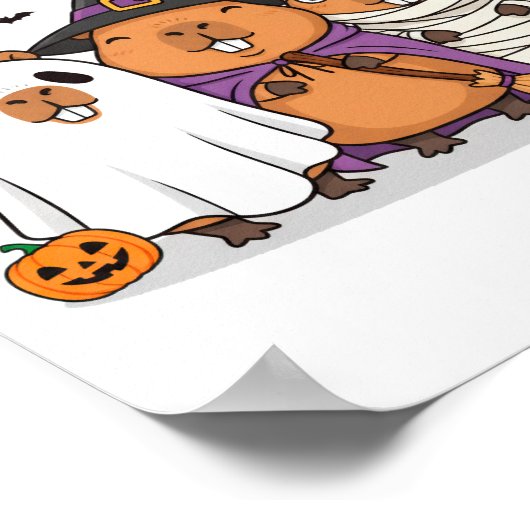 Grappige Halloween Capybara Schattigee Cappy Crew  Poster (Hoek)