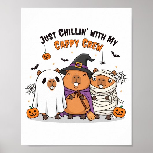 Grappige Halloween Capybara Schattigee Cappy Crew Poster (Voorkant)
