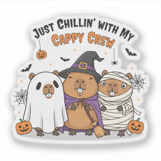 Grappige Halloween Capybara Schattigee "Cappy Crew Sticker (Voorkant)