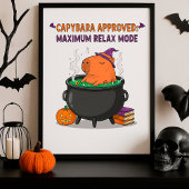 Grappige Halloween Capybara tovenaar Heksenketel Poster