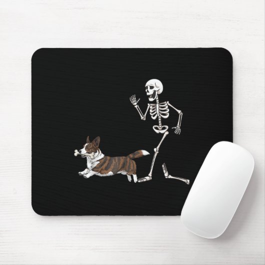 Grappige Halloween Cardigan Welsh Corgi en Skeleto Muismat (Met muis)
