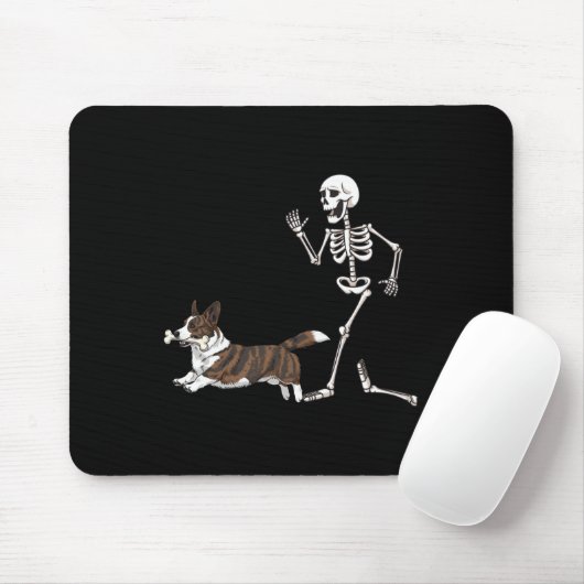 Grappige Halloween Cardigan Welsh Corgi en Skeleto Muismat (Met muis)
