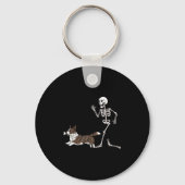 Grappige Halloween Cardigan Welsh Corgi en Skeleto Sleutelhanger (Voorkant)