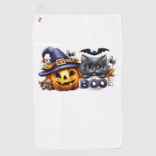 Grappige Halloween Cat Sticker - Heksenjacht Pet,  Golfhanddoek (Voorkant)