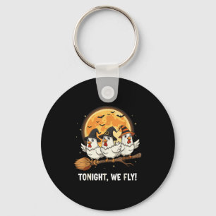 Grappige Halloween Chicken Witches Broomstick Soky Sleutelhanger