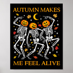 Grappige Halloween Dancing Skeletons Pun Herfst He Poster