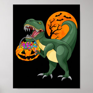 Grappige Halloween Dinosaurus Pompoen Y T Rex Jong Poster