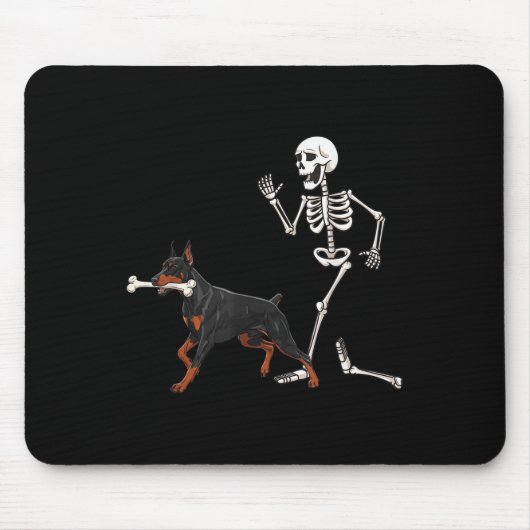 Grappige Halloween Doberman Nscher en Skeleton Muismat (Voorkant)