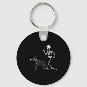 Grappige Halloween Doberman Nscher en Skeleton Sleutelhanger