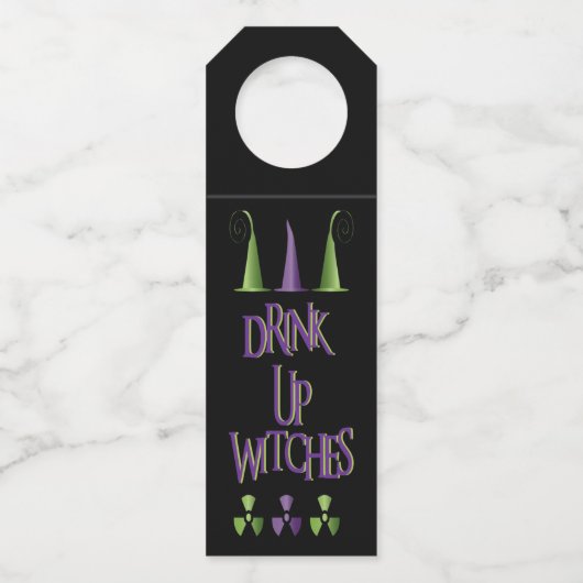 Grappige Halloween Drink up heksen Paarse groen Flessenhanger (Voorkant)