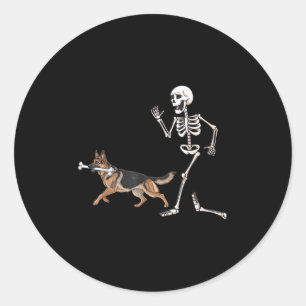 Grappige Halloween Duitse herder en skelet Ronde Sticker