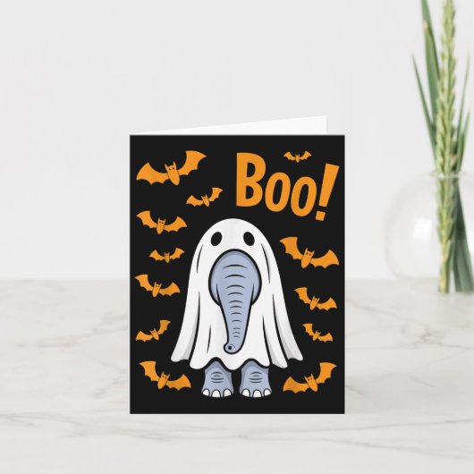 Grappige Halloween Elephant Boo Ghost kostuumvleer Kaart (Voorkant)