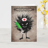 Grappige Halloween Evil bug met spuit Kaart (Gele Bloem)