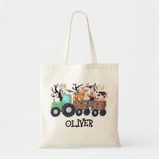 Grappige Halloween Farm Dieren Tractor Spooky Cust Tote Bag (Voorkant)