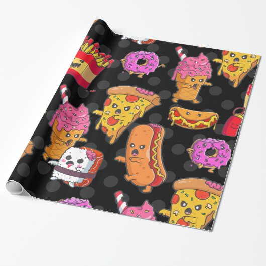 Grappige Halloween fastfood monsters Cadeaupapier (Uitgerold)