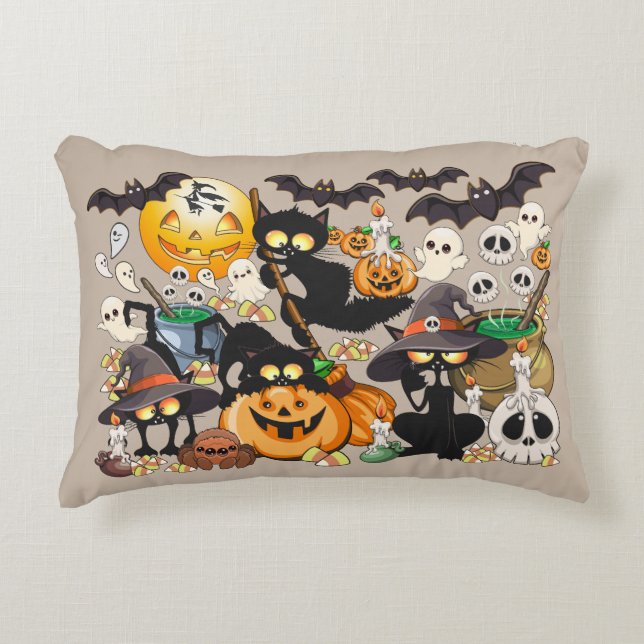 Grappige Halloween Feest met Katten Accent Kussen (Voorkant)