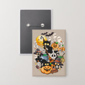 Grappige Halloween Feest met Katten Button (Voorkant / Achterkant)