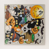 Grappige Halloween Feest met Katten Legpuzzel (Horizontaal)