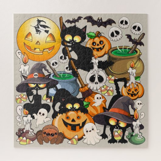 Grappige Halloween Feest met Katten Legpuzzel (Verticaal)