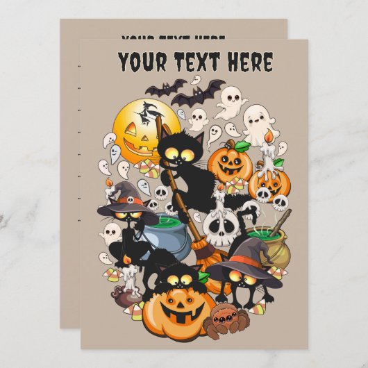 Grappige Halloween Feest met Katten Menu (Voorkant / Achterkant)