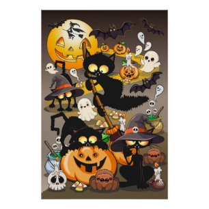 Grappige Halloween Feest met Katten Perfect Poster