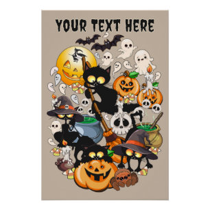 Grappige Halloween Feest met Katten Perfect Poster