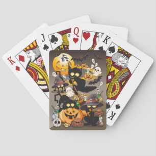 Grappige Halloween Feest met Katten Pokerkaarten