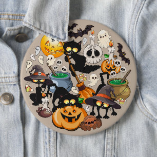 Grappige Halloween Feest met Katten Ronde Button 6,0 Cm