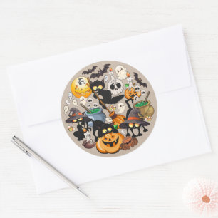 Grappige Halloween Feest met Katten Ronde Sticker