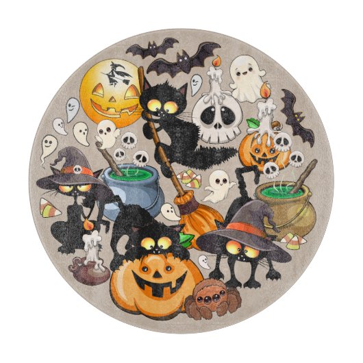 Grappige Halloween Feest met Katten Snijplank (Voorkant)