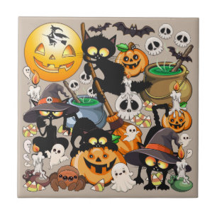 Grappige Halloween Feest met Katten Tegeltje