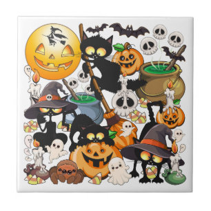 Grappige Halloween Feest met Katten Tegeltje