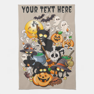 Grappige Halloween Feest met Katten Theedoek