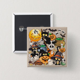 Grappige Halloween Feest met Katten Vierkante Button 5,1 Cm