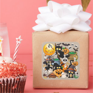 Grappige Halloween Feest met Katten Vierkante Sticker