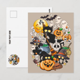 Grappige Halloween Feest voor Katten Briefkaart