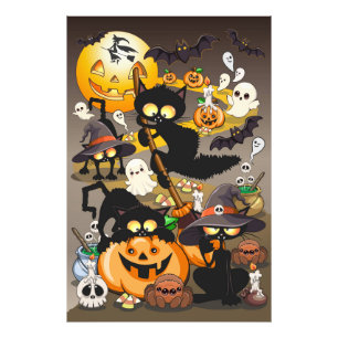 Grappige Halloween Feest voor Katten Foto Afdruk